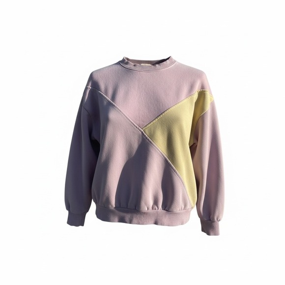 Huntington Ridge Tops - Vintage 90s Colorblock Sweatshirt | Pastel Purple & Yellow | Size L | Retro Y2K